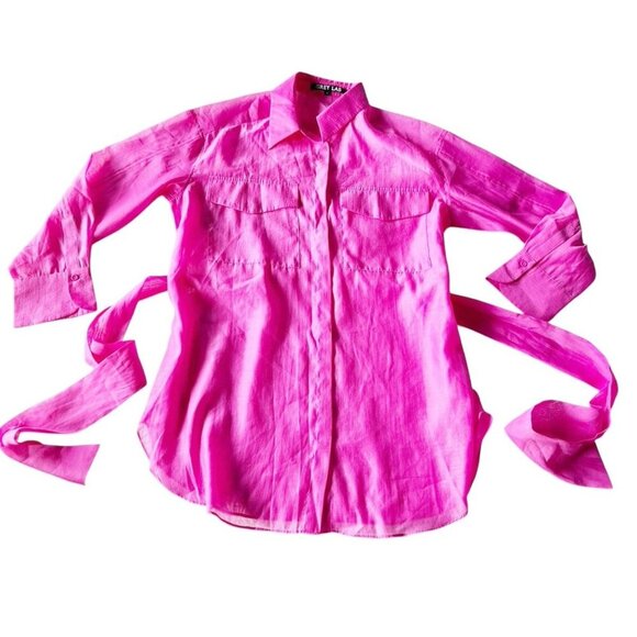 Grey Lab Woman's Sz S Pink Sheer Oversize Overshirt in Pink with Belt - Picture 9 of 9